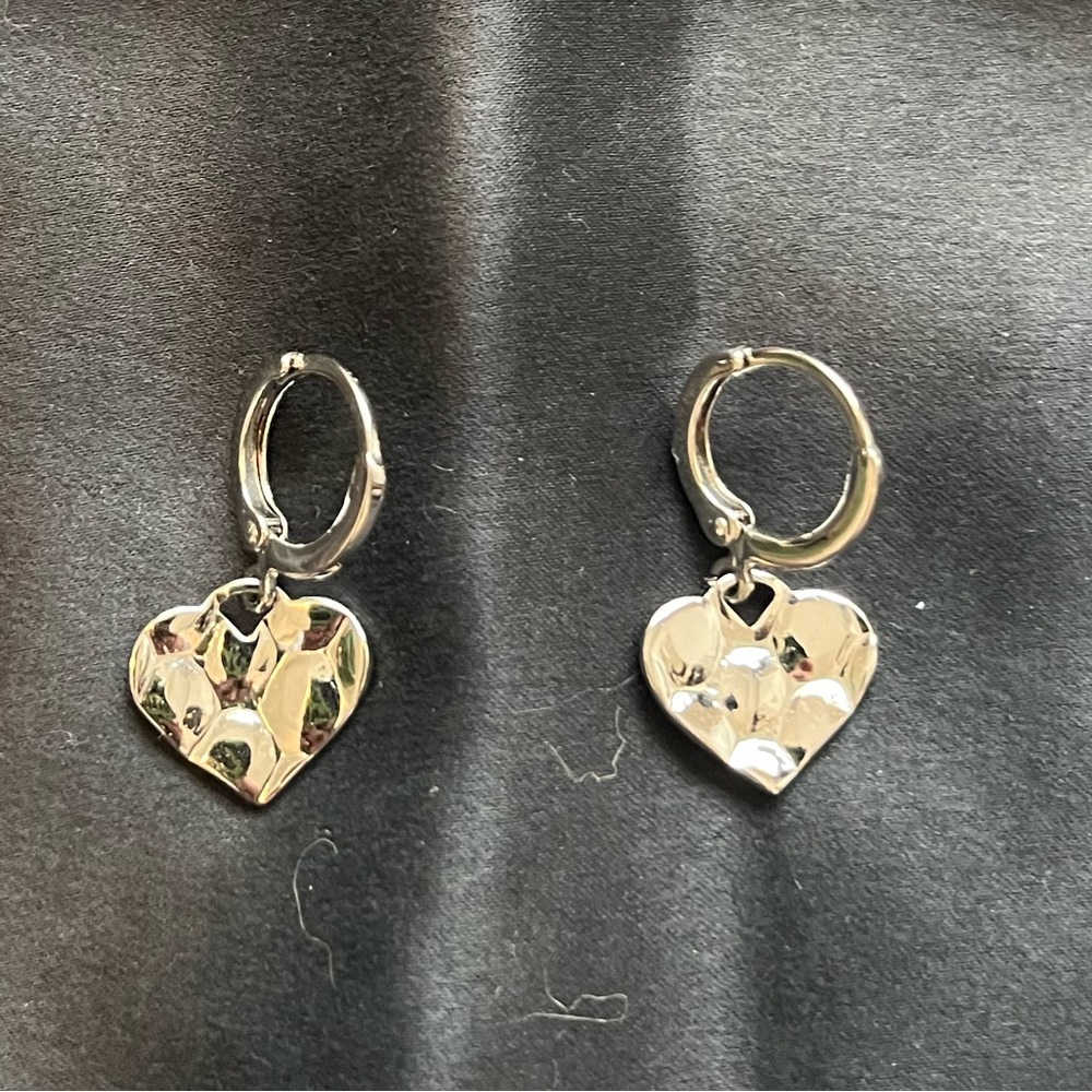 Silver Heart Huggie Hoops